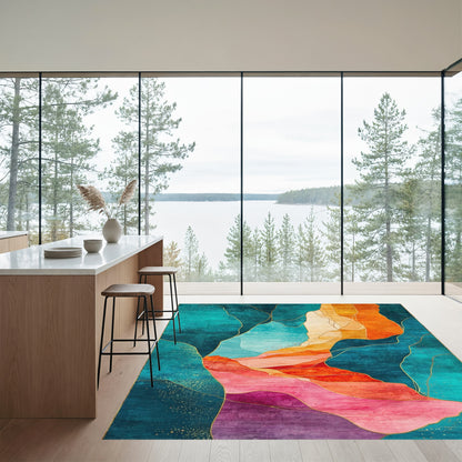 Teal Orange Gold Fluid Mountains Rug