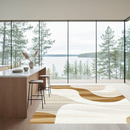Beige Brown Wavy Abstract Rug