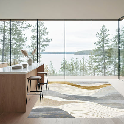 Gold Gray Wavy Abstract Rug