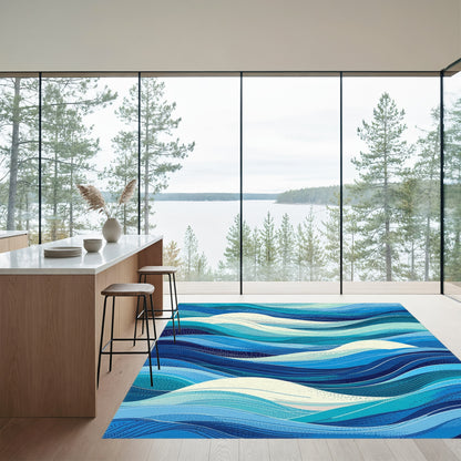 Blue Waves with White Foam Rug
