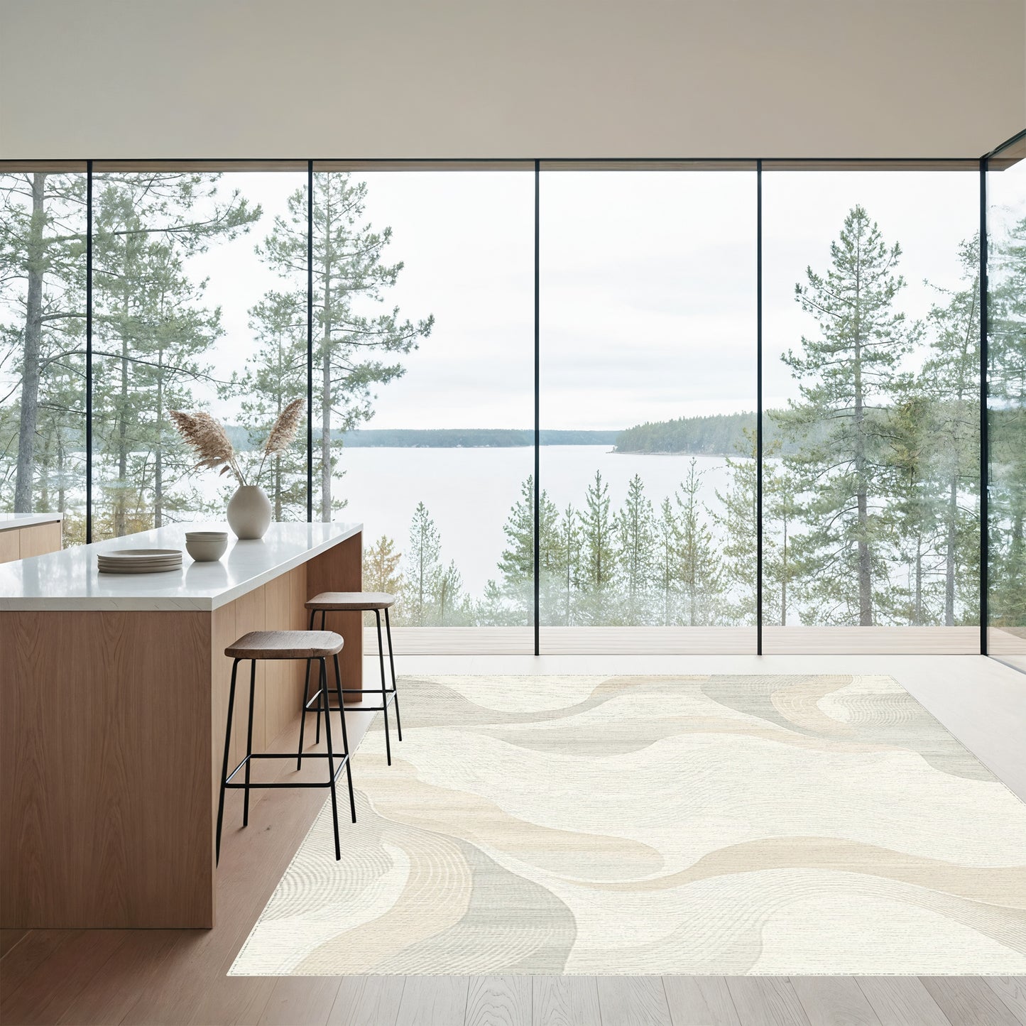 Beige Gray Wavy Abstract Rug