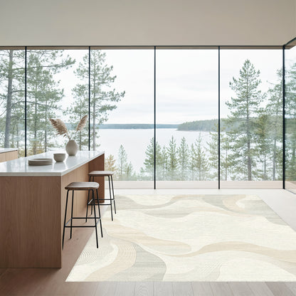 Beige Gray Wavy Abstract Rug
