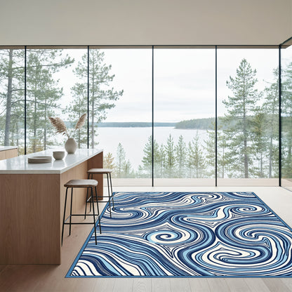 Abstract Navy Swirl Waves Rug