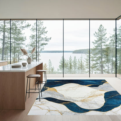 Navy Gold Veined Marble Rug