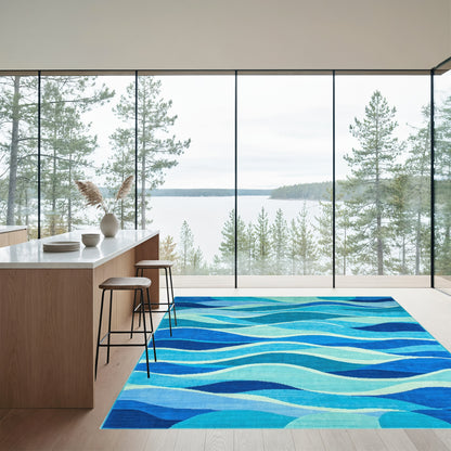 Abstract Blue Wave Layers Rug