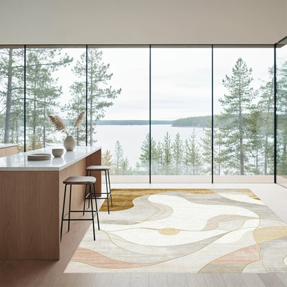 Abstract Golden Gray Waves Rug