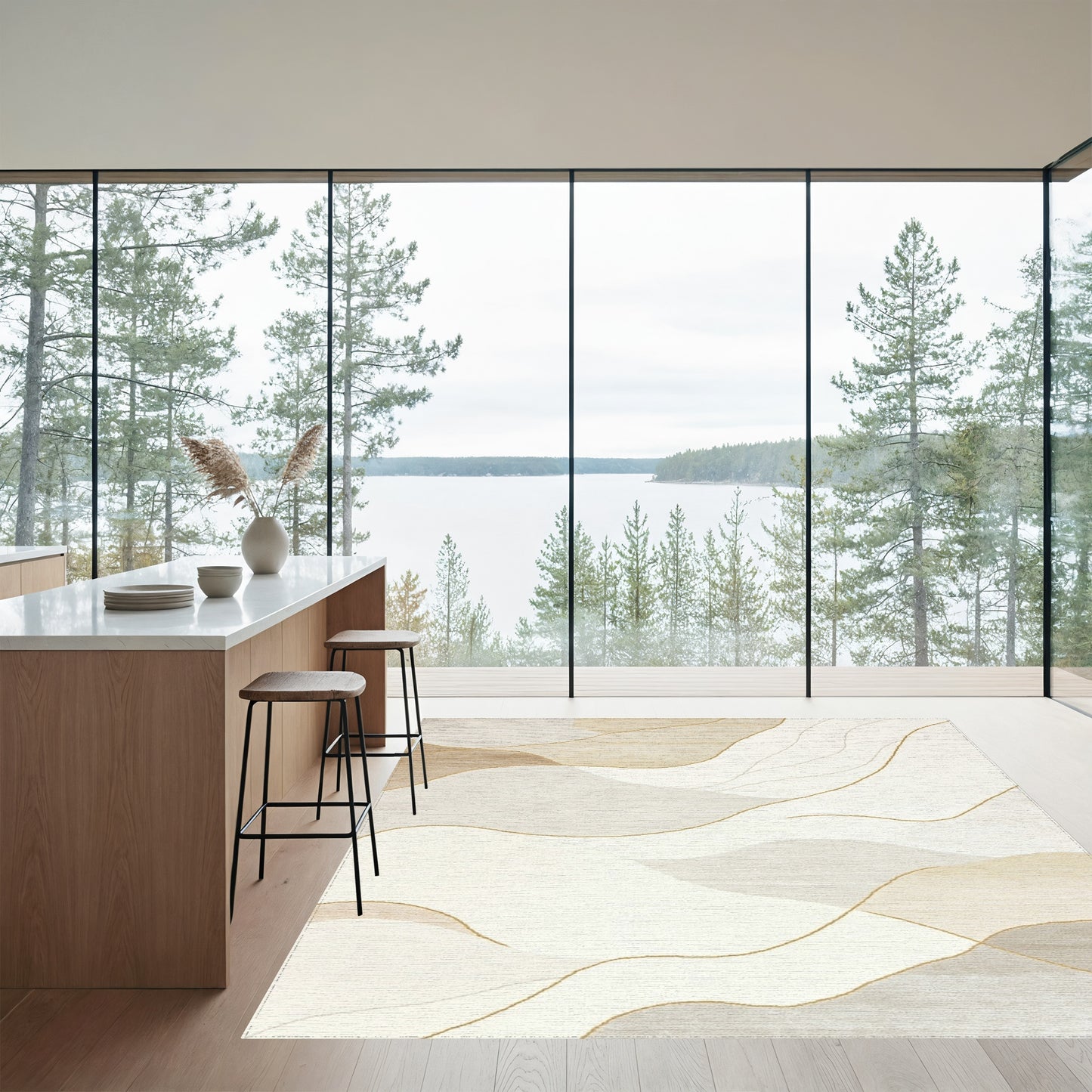 Beige Abstract Fluid Waves Rug