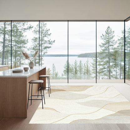 Beige Abstract Fluid Waves Rug