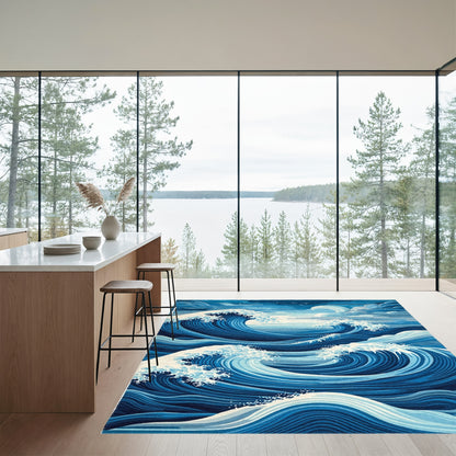 Navy Crashing Waves Crescent Moon Rug