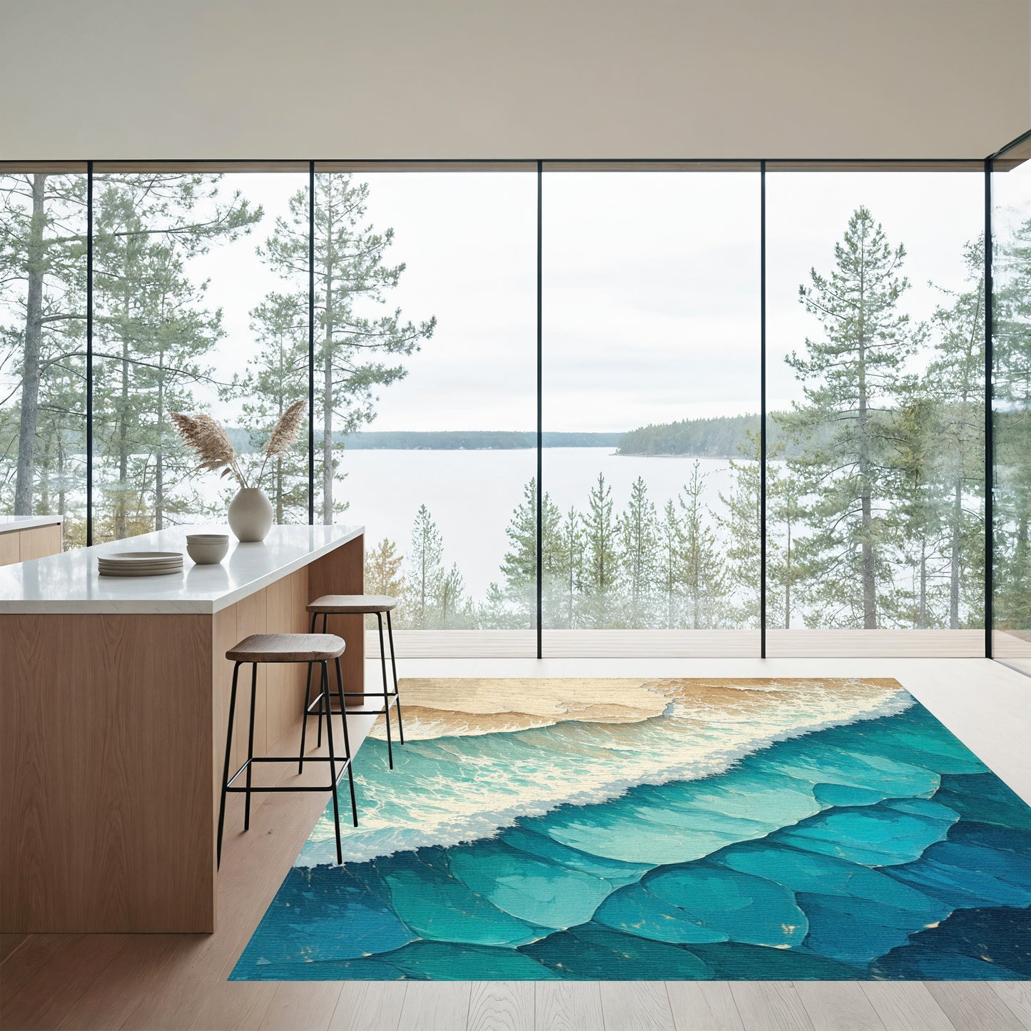 Sandy Teal Ocean Waves Rug