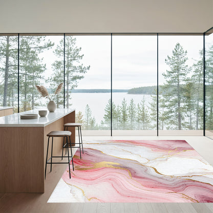 Pink Gold Veined Marble Rug