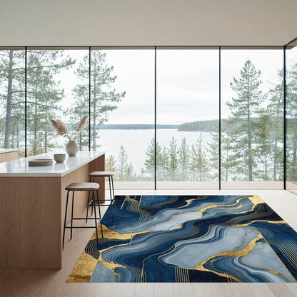 Navy Gold Fluid Wave Rug