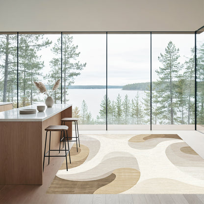 Cream Beige Wavy Curves Rug
