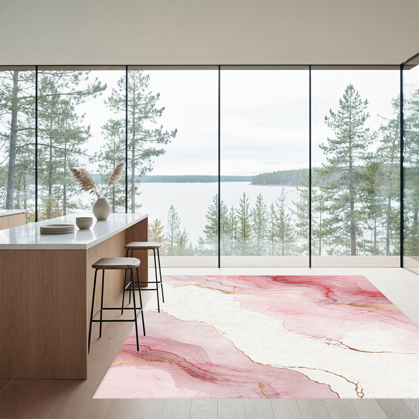 Blush Pink Gold Fluid Marble Rug