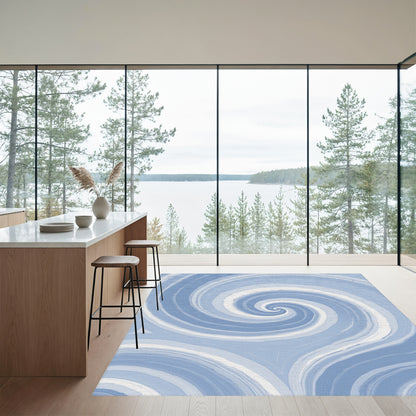 Hypnotic Blue Swirling Spirals Rug