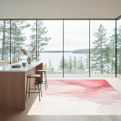 Layered Blush Red Fluid Rug