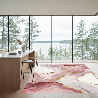 Pink Gold Fluid Marble Rug