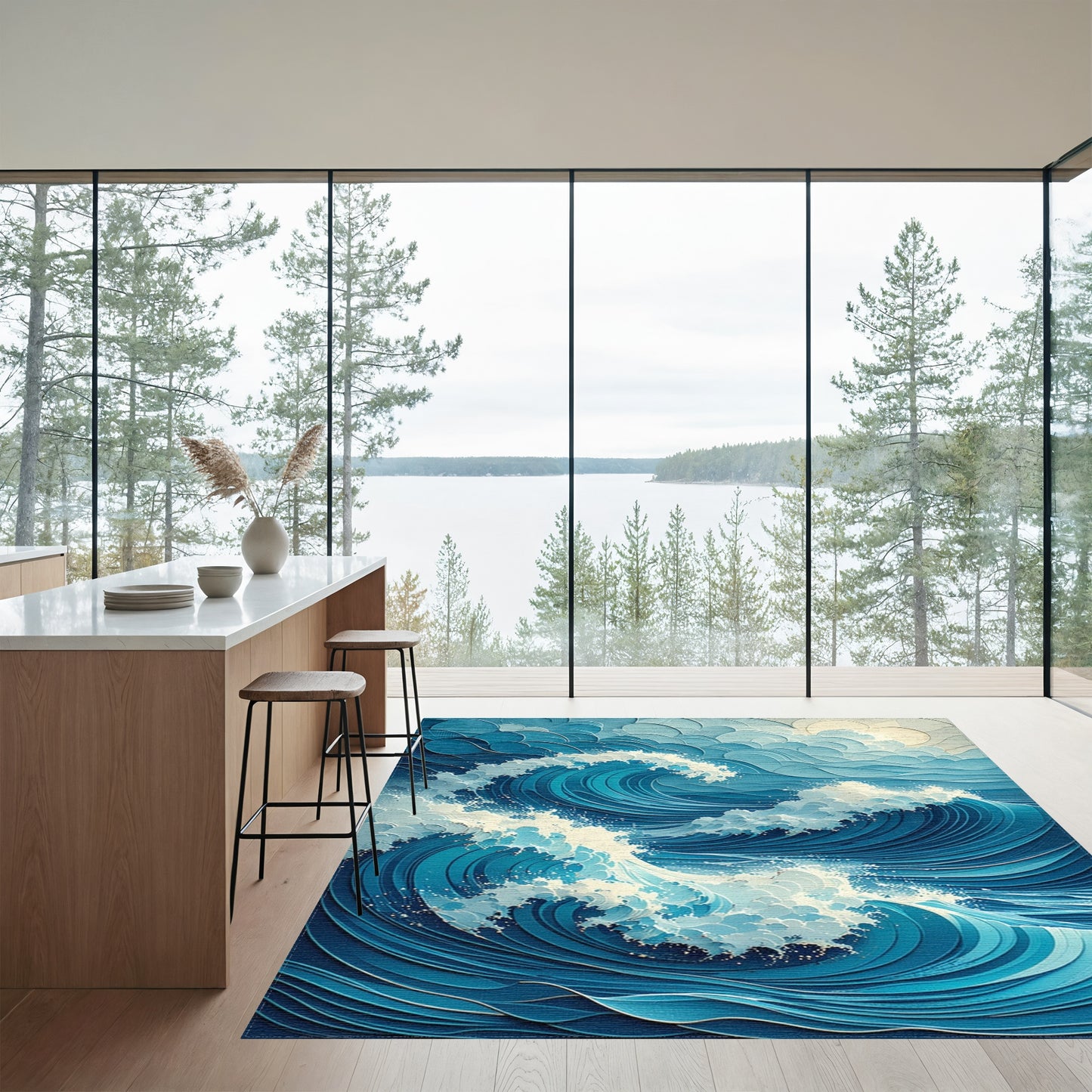 Foamy Layered Blue Waves Rug