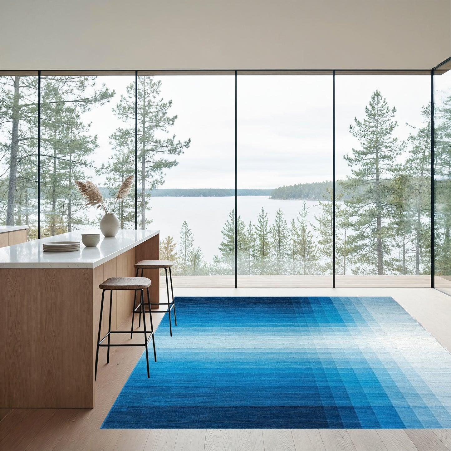 Navy White Ombre Grid Rug