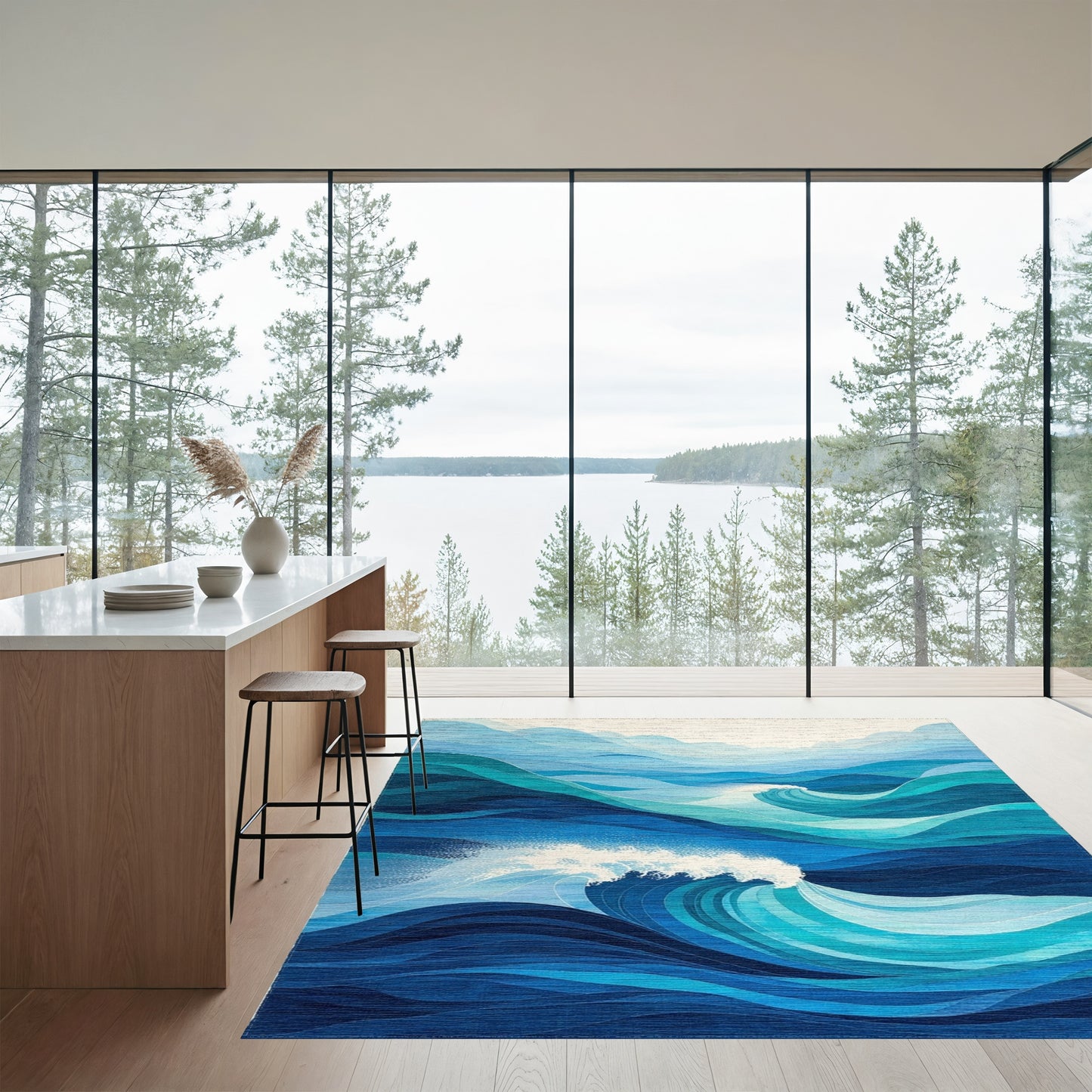 Layered Blue Crashing Waves Rug