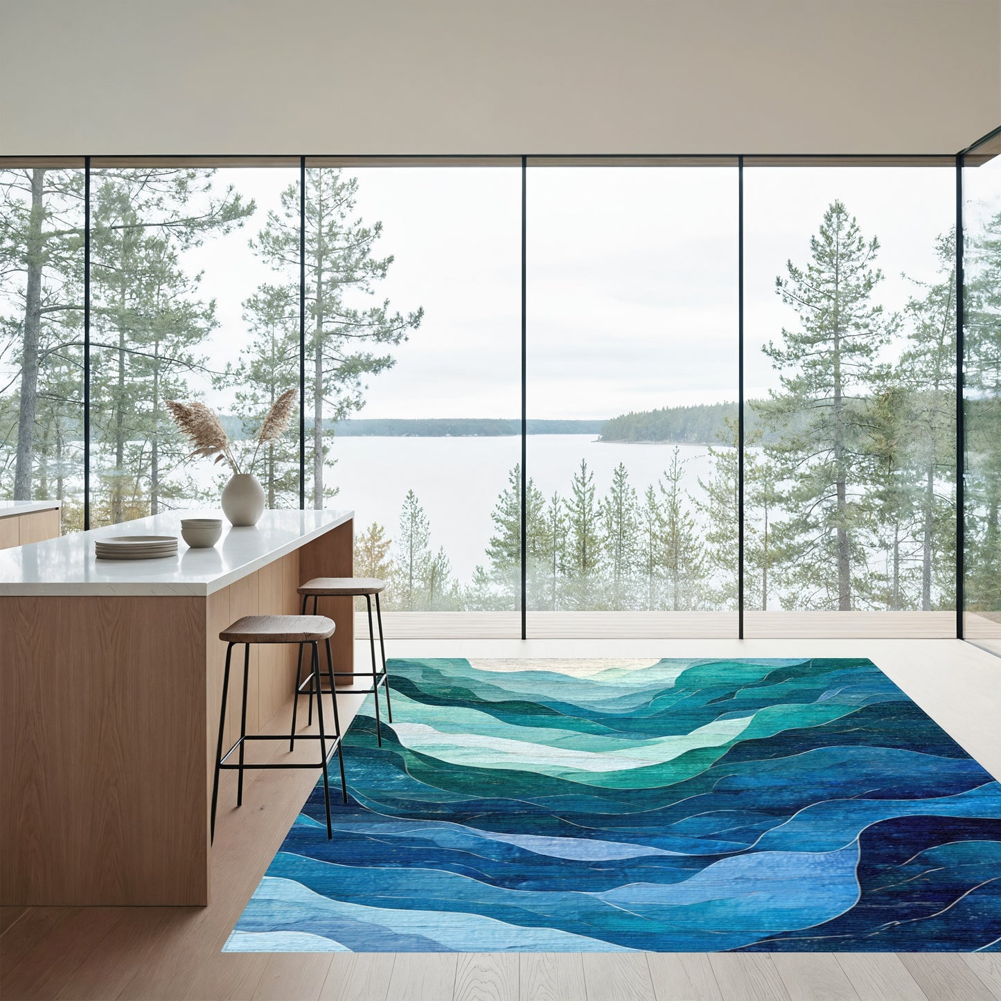 Teal Layered Mountain Peaks Rug