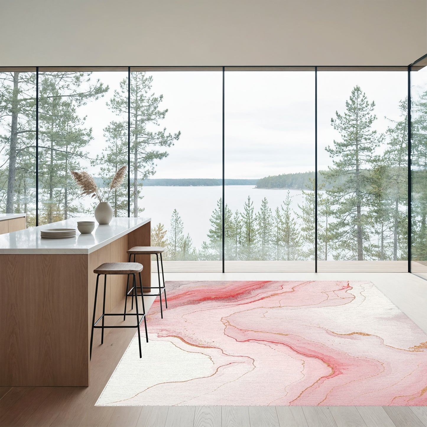 Pink Gold Veined Marble Rug