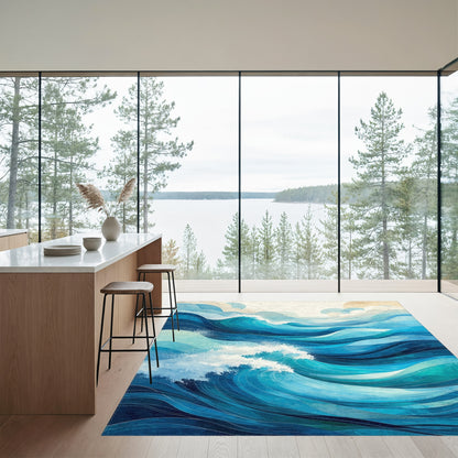 Fluid Blue Wave Layers Rug