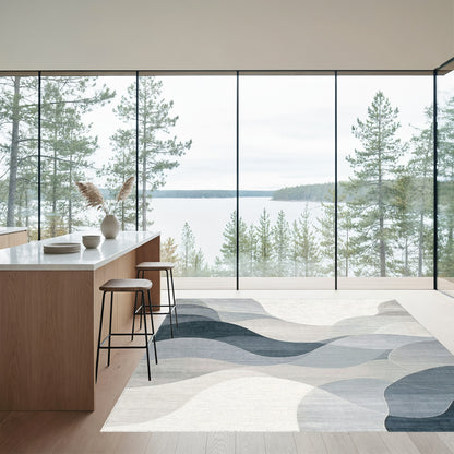 Abstract Layered Gray Waves Rug