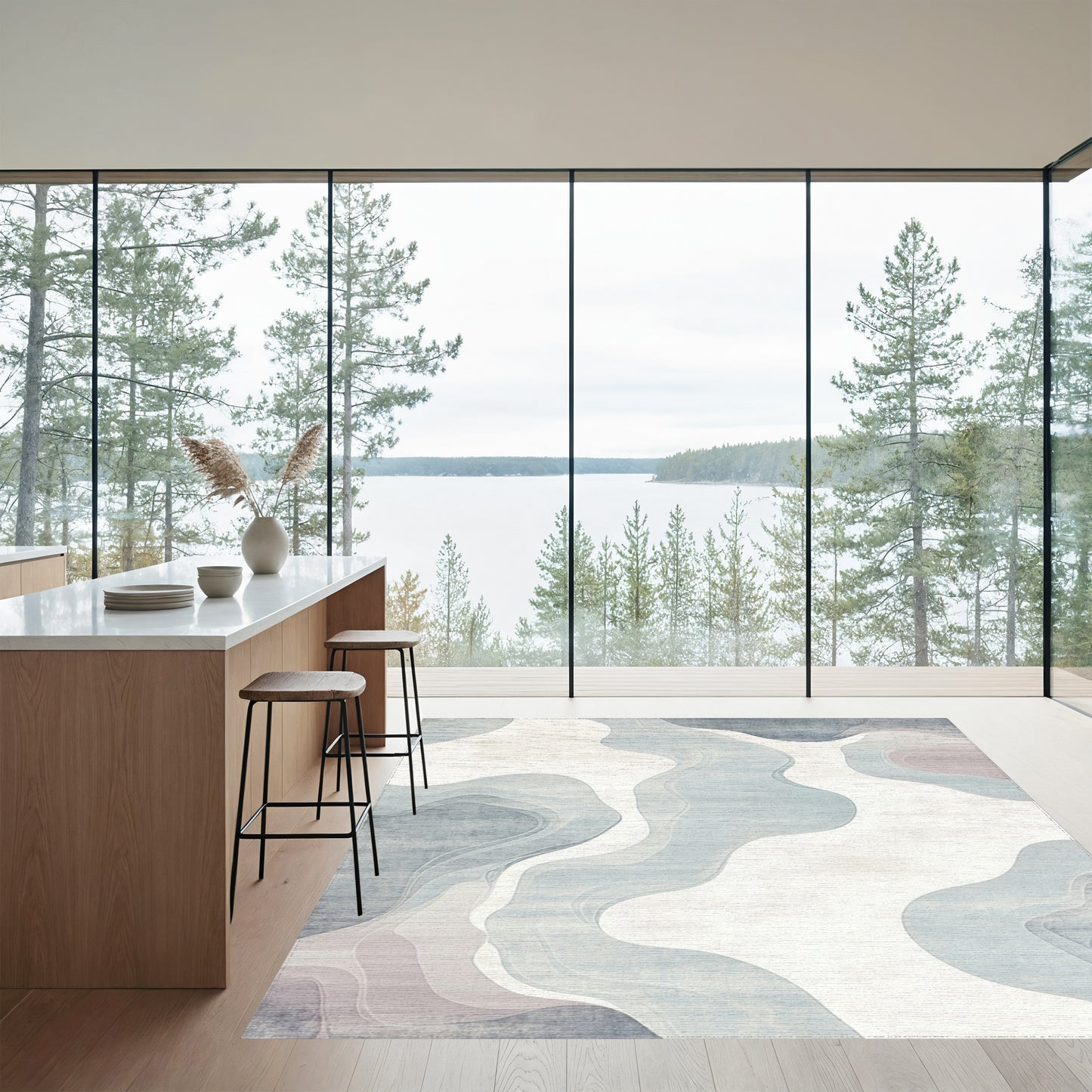 Wavy Blue Gray Fluid Rug