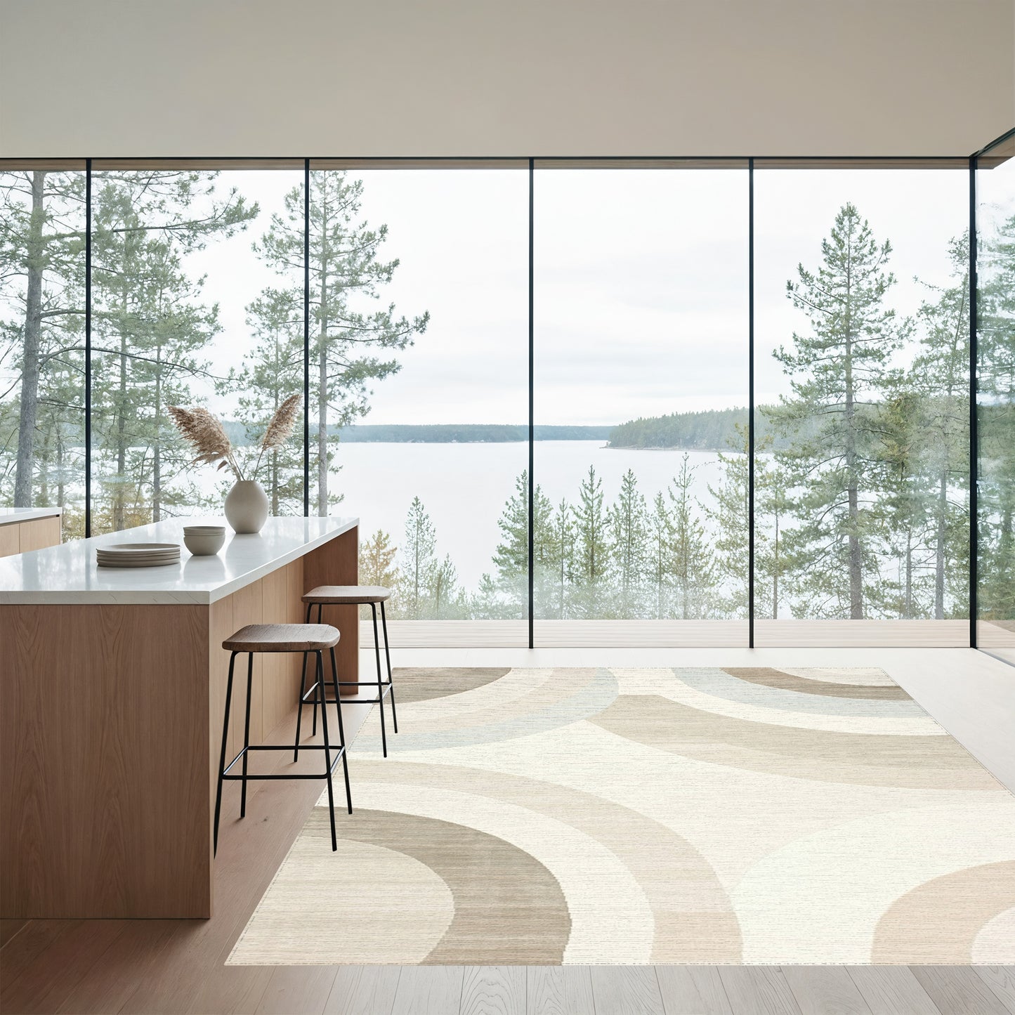 Modern Taupe Concentric Circles Rug
