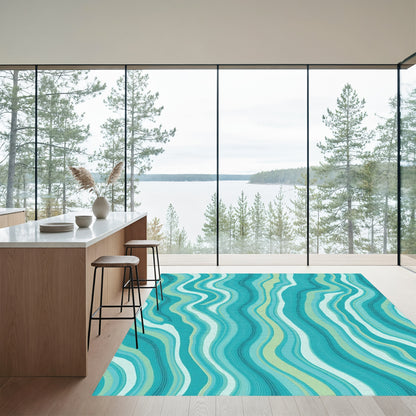 Teal Wavy Fluid Abstract Rug