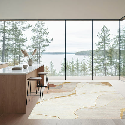Neutral Gold Fluid Abstract Rug