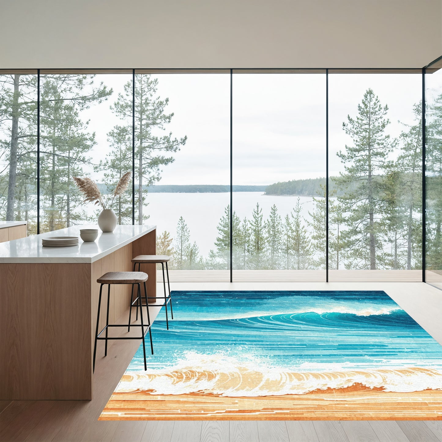 Vibrant Crashing Ocean Waves Beach Rug