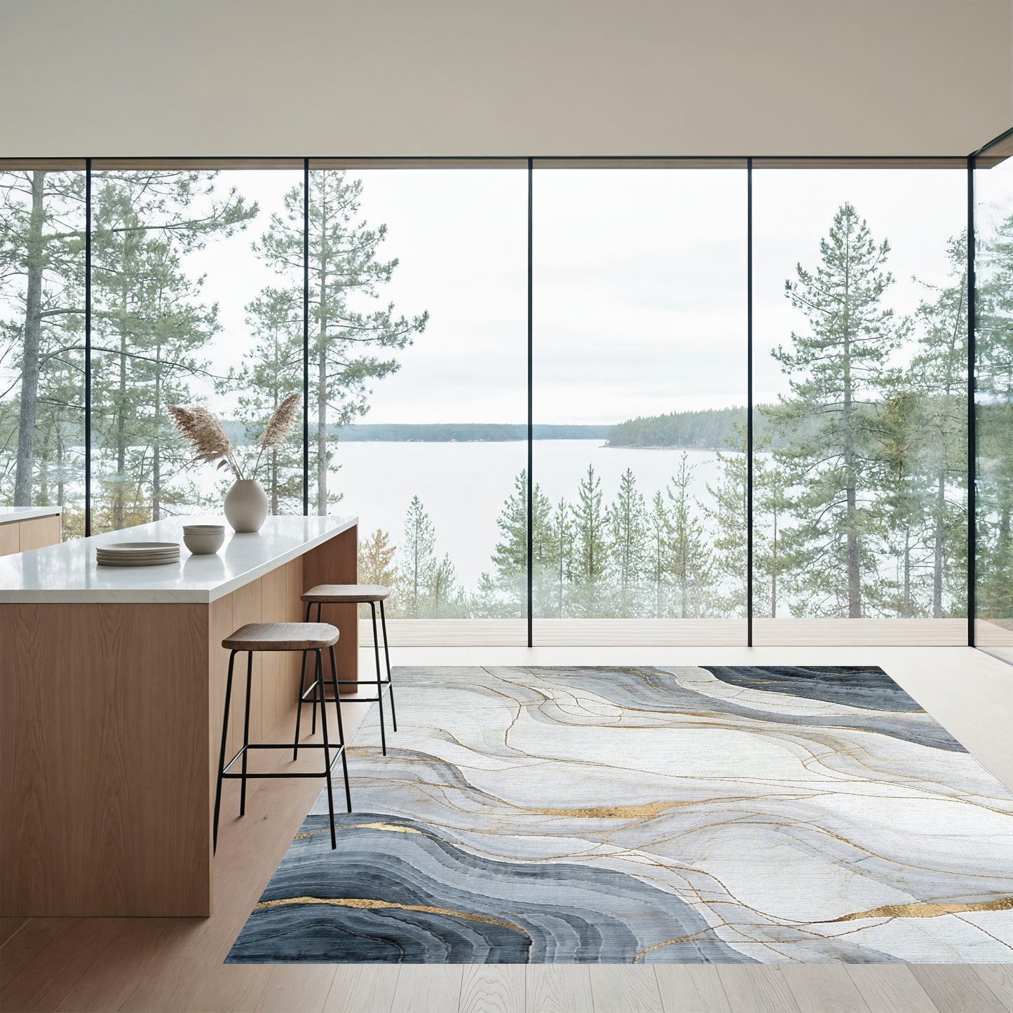 Gray Gold Veined Wave Rug