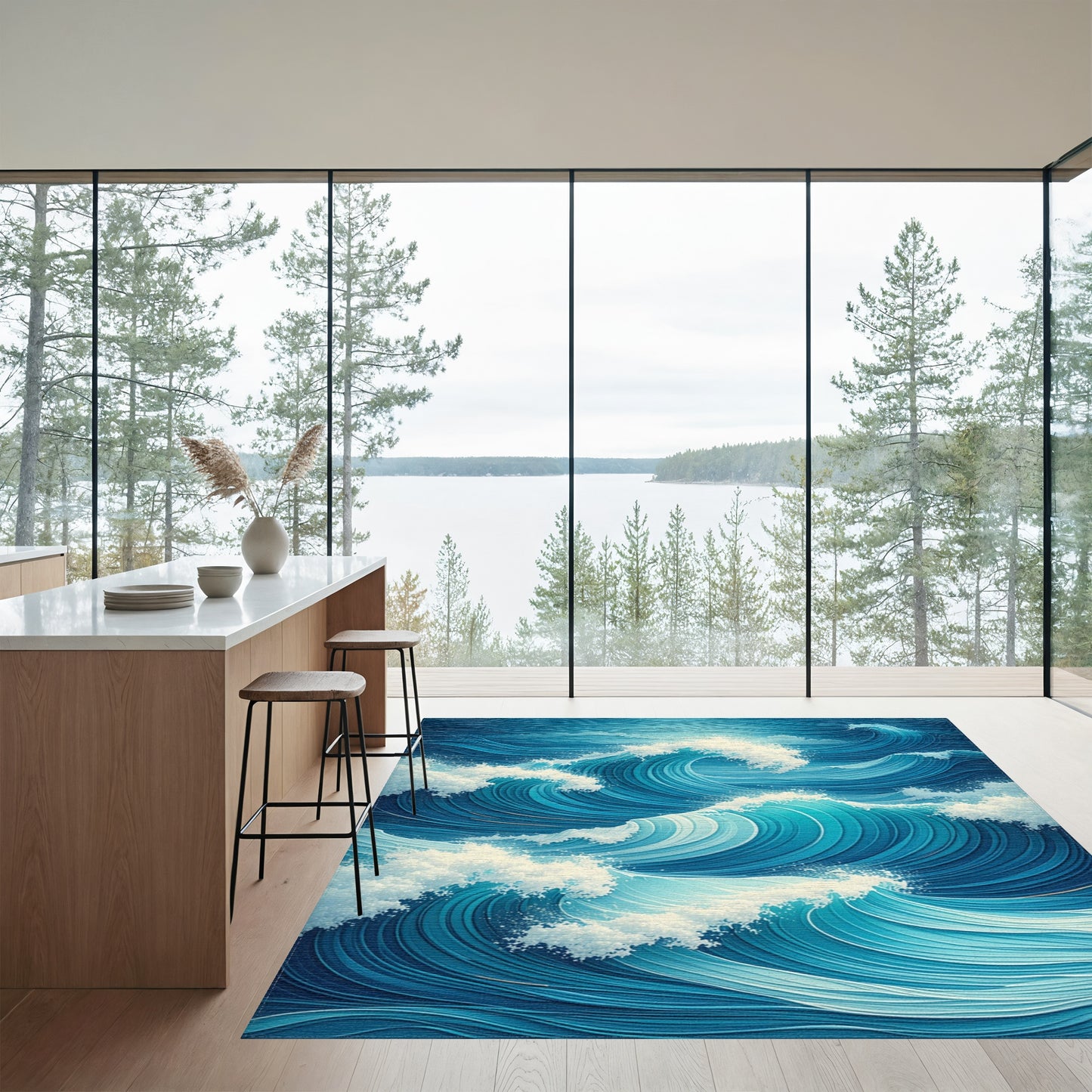 Dynamic Blue Crashing Waves Rug