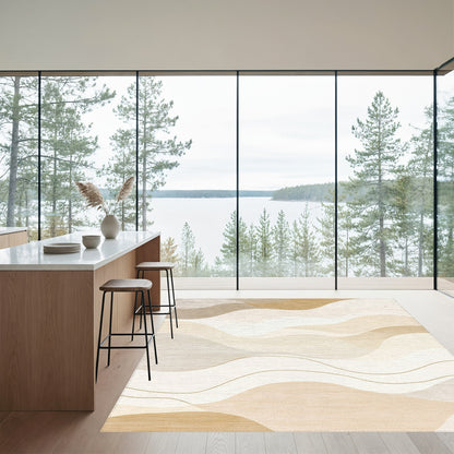 Beige Cream Wavy Abstract Rug