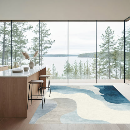 Fluid Blue Gray Abstract Waves Rug