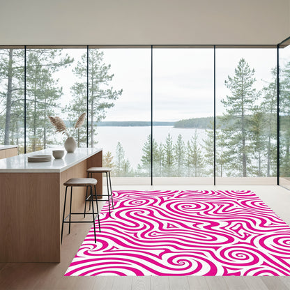 Pink White Swirling Waves Rug