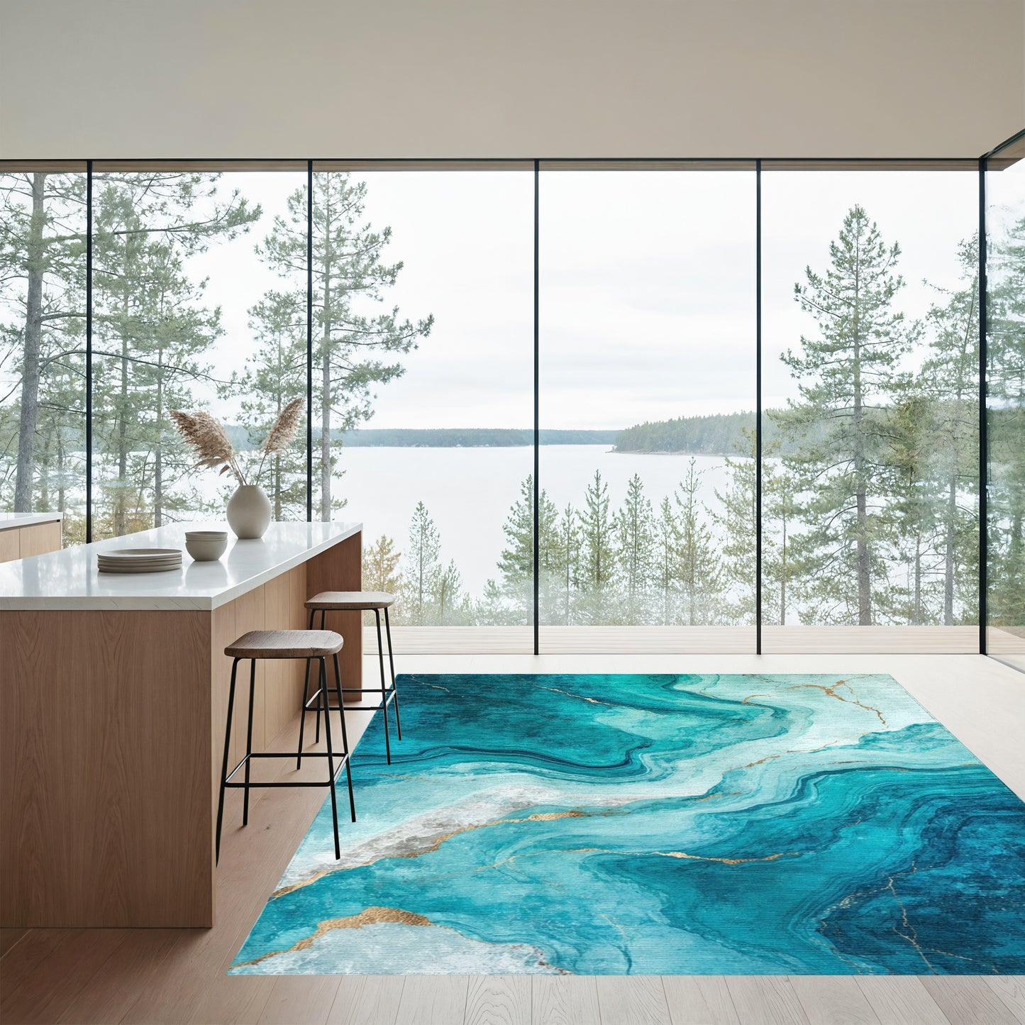 Teal Gold Vein Marble Rug