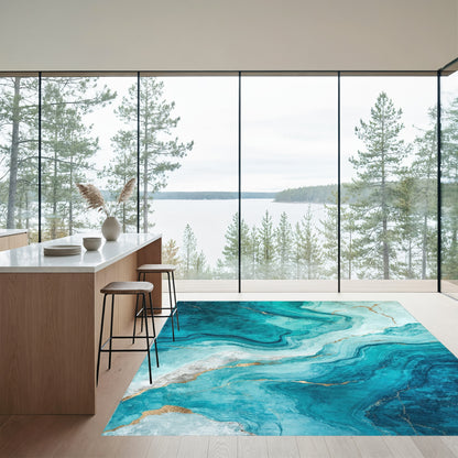 Teal Gold Vein Marble Rug
