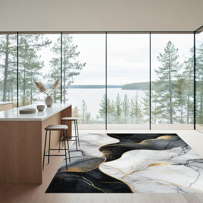 Black Gold Veined Marble Rug