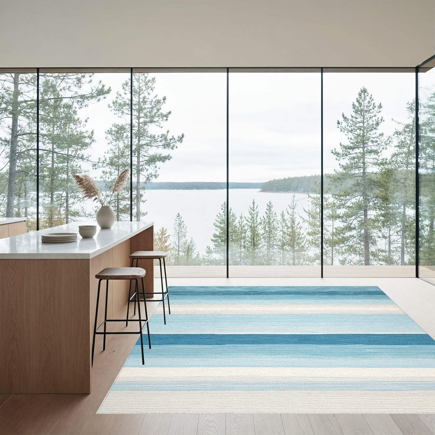 Gradient Blue Horizontal Striped Rug