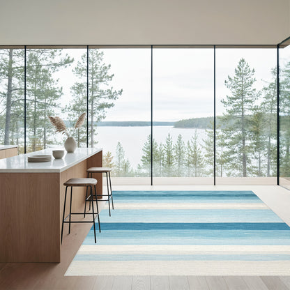 Gradient Blue Horizontal Striped Rug