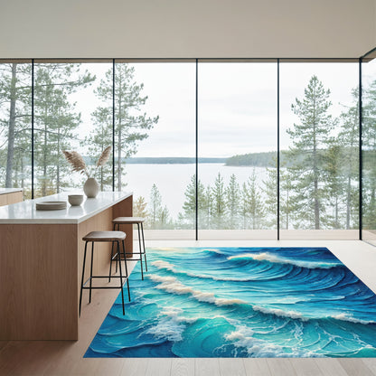 Vibrant Blue Crashing Waves Rug