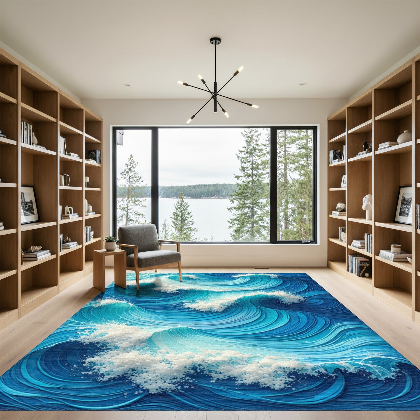 Teal Swirling Wave Crests Rug