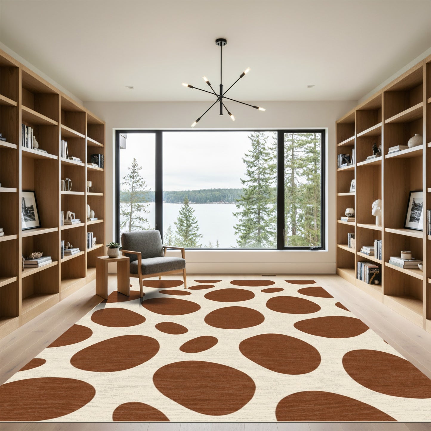 Cream Brown Organic Shapes Rug