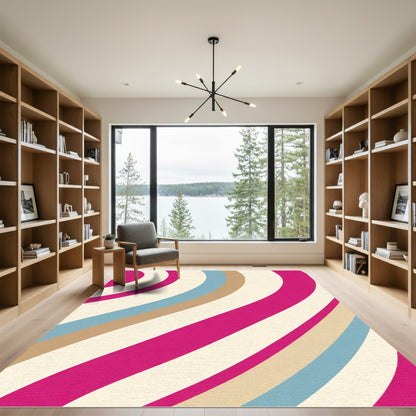 Bright Pink Tan Blue Swirl Rug