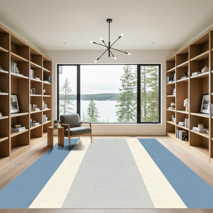 Calm Blue Cream Gray Stripe Rug