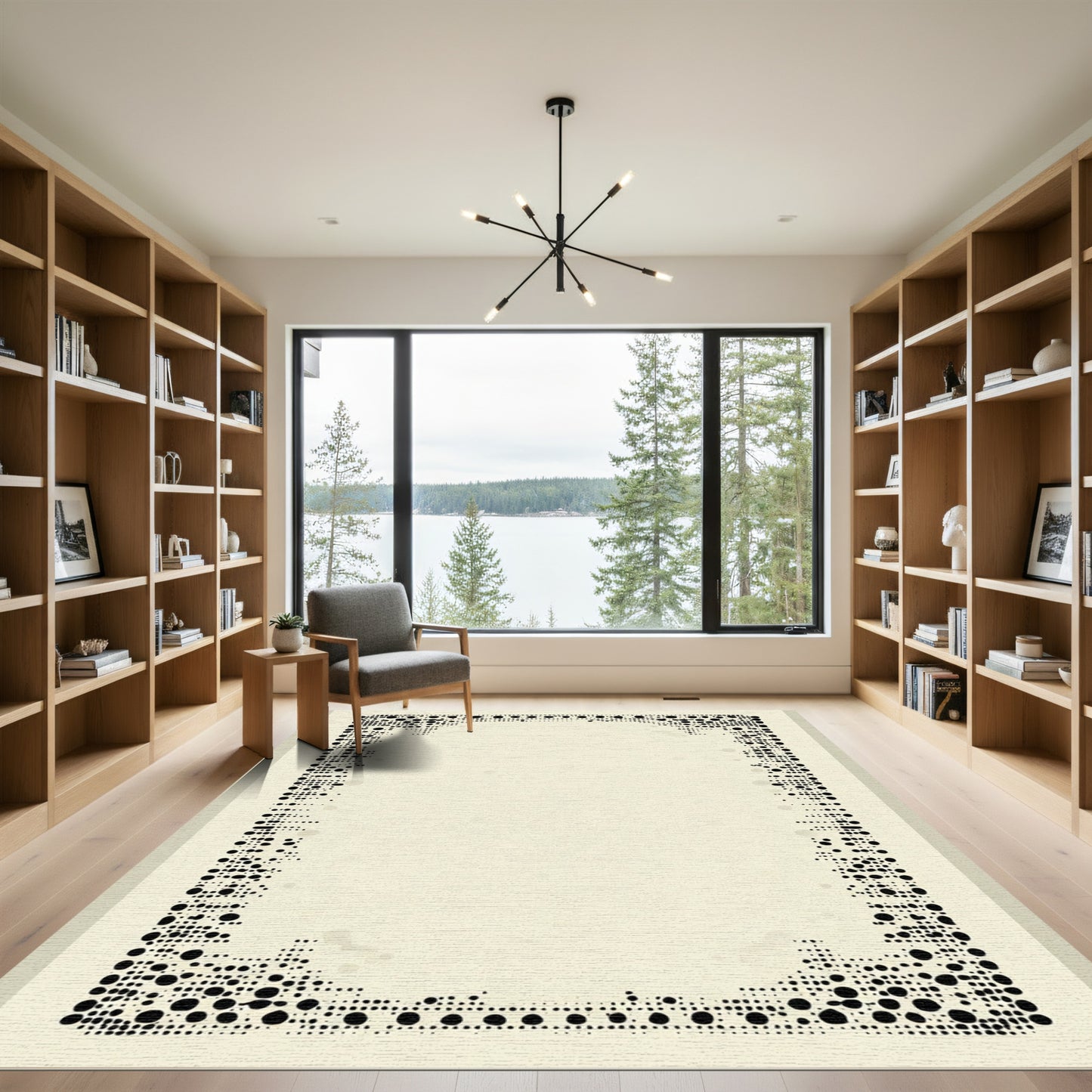 Black Dot Border Abstract Rectangle Rug