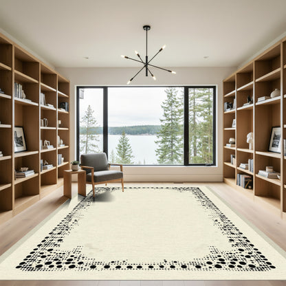 Black Dot Border Abstract Rectangle Rug